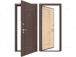 Дверь Оптим 880x2050 стальная левая внешняя отделка Антик медь внутренняя отделка МДФ "беленый дуб" фрезеровка "Аполлон", D-880-OO/AM/MPWG/AP/L/N/v - doorhan-ek.ru - Екатеринбург